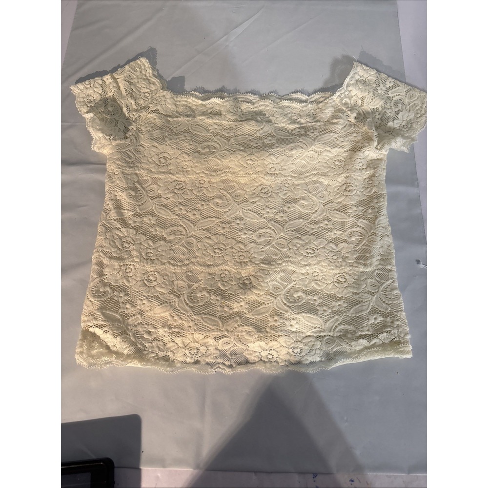 Vintage Inspired Cream Lace Top Small Sheer Y2K Romantic Grunge‎ Lined
